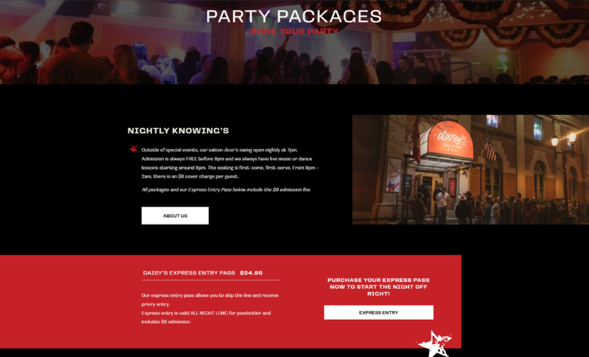 Daisy's Saloon packages page Media Shop Collective.