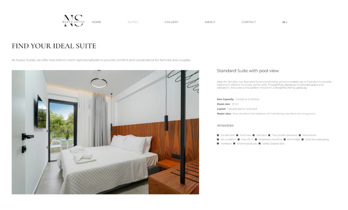 Nuevo Suites suites page by DimiCreative.