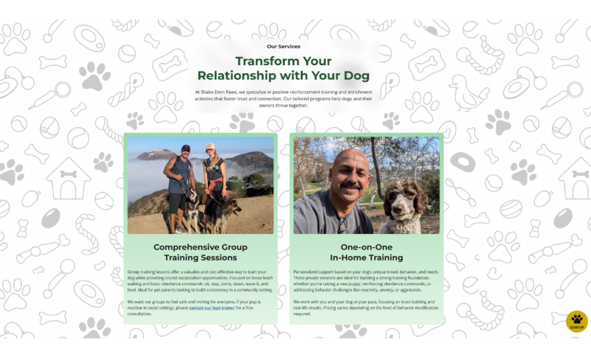 Shake Dem Paws services page by Graceful Web Studio.