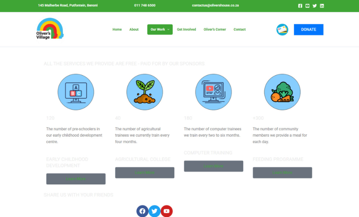 Oliver's Village services page by Websites 360.