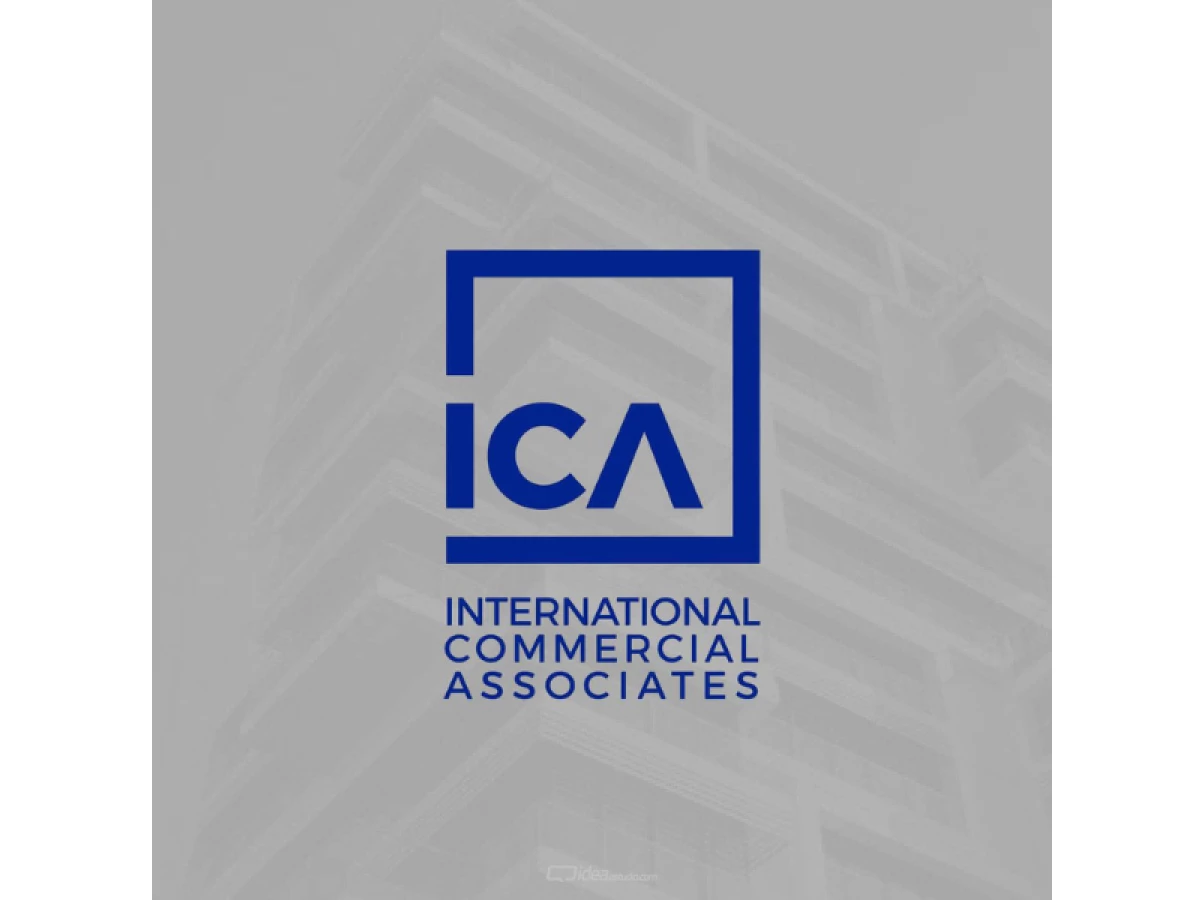 ICA logo in bold blue with square frame design