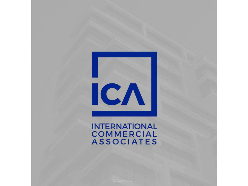 ICA logo in bold blue with square frame design