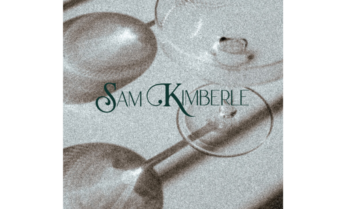 Sam Kimberle wordmark logo with stylized S and K over grayscale glass background