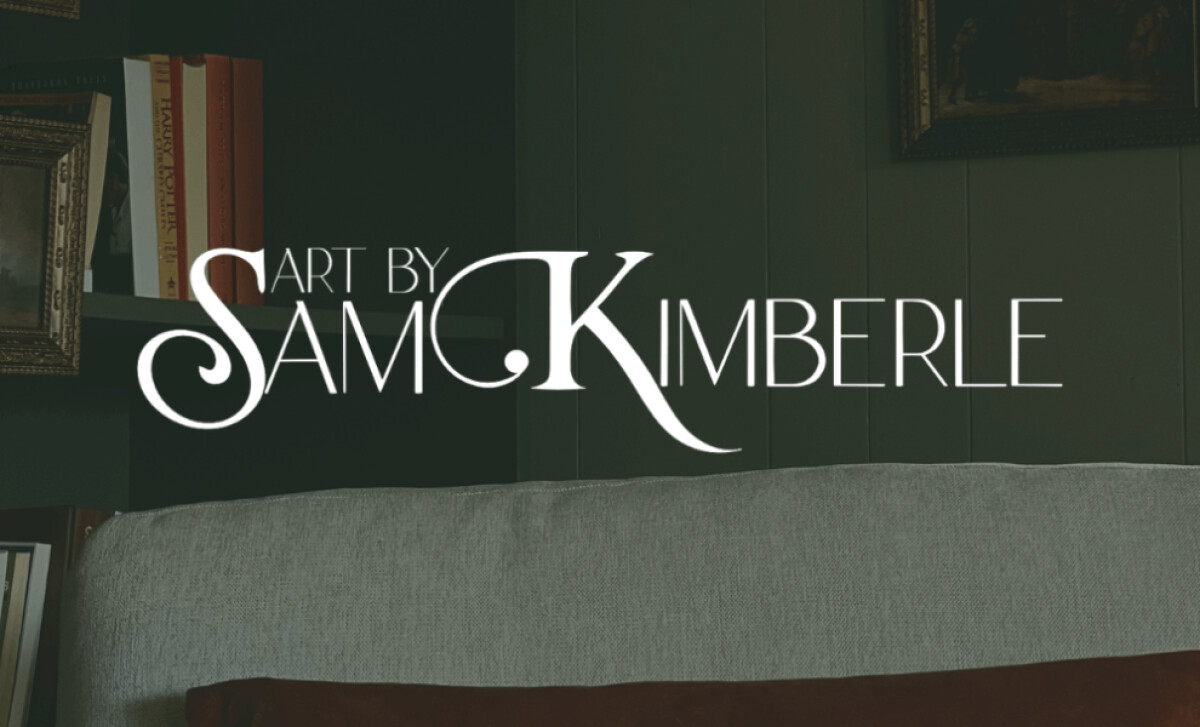 Art by Sam Kimberle logo in refined serif typography against dark interior setting