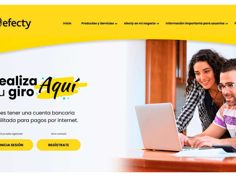 Efecty website homepage.