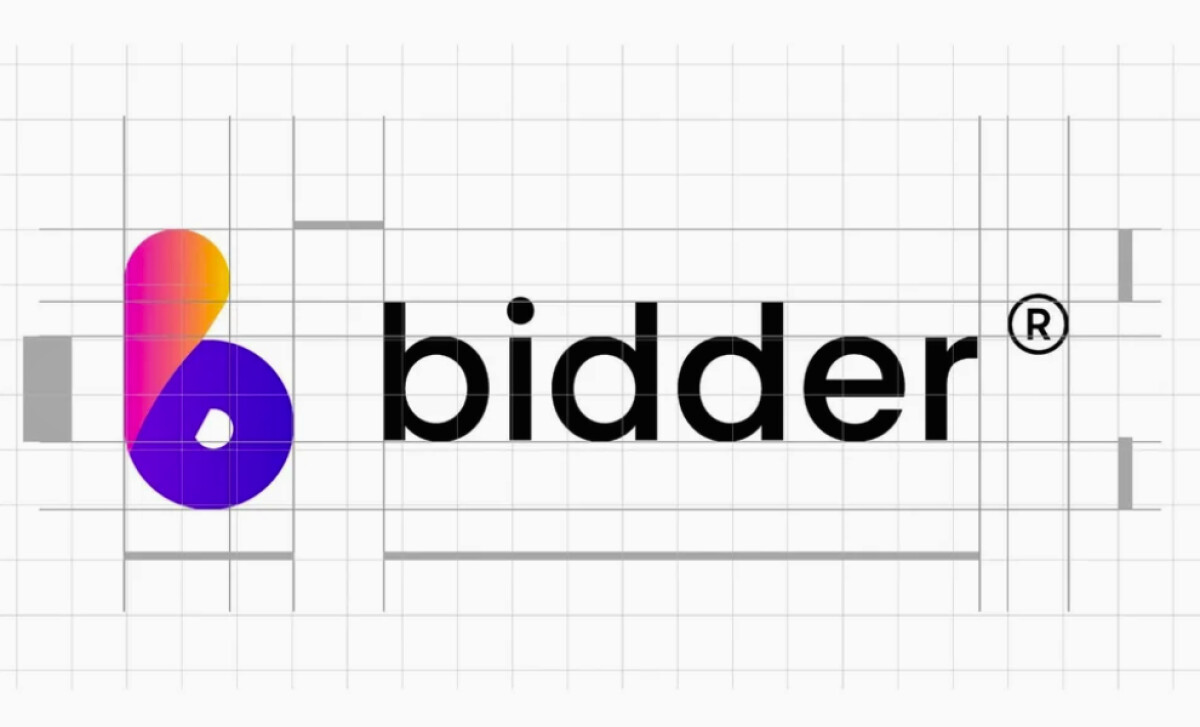Bidder logo with gradient B icon and wordmark displayed on grid layout