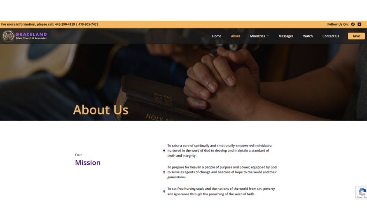Graceland Bible Church about page by Alphega.