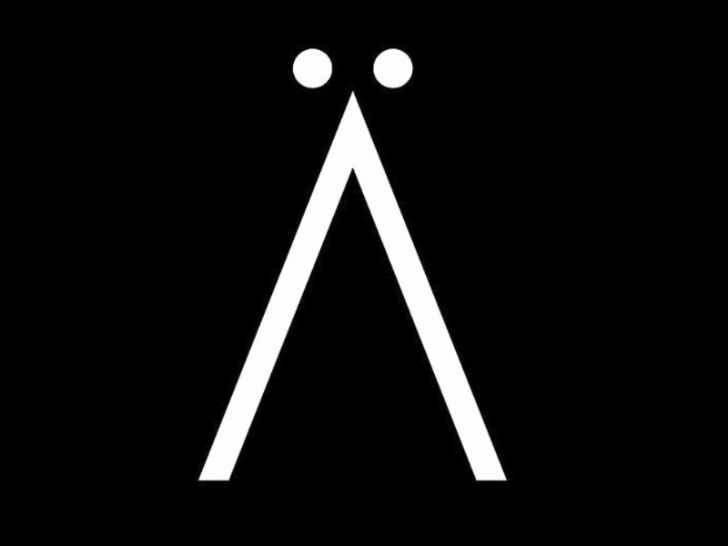 The HAB minimalist logo with white geometric A and two dots on black background.