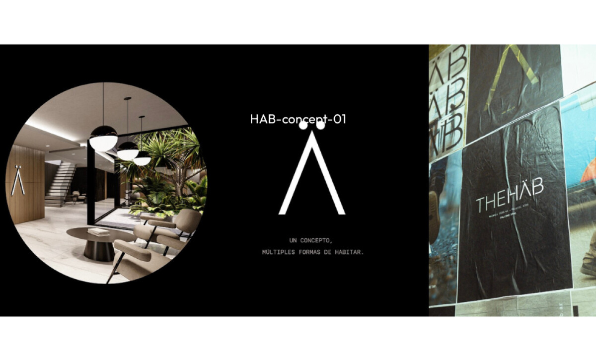 The HAB branding presentation with logo applications and tagline.