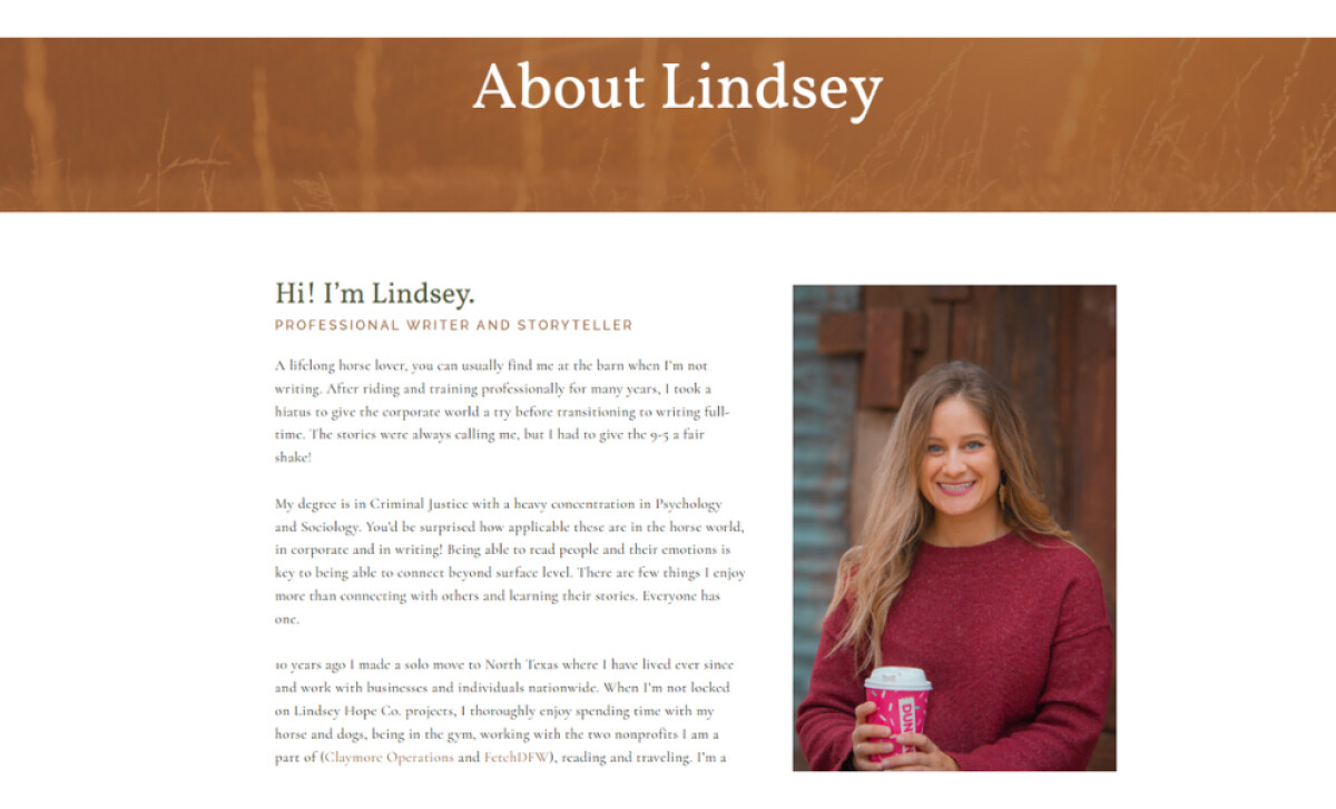 Lindsey Hope Co about page by Parson Lane.