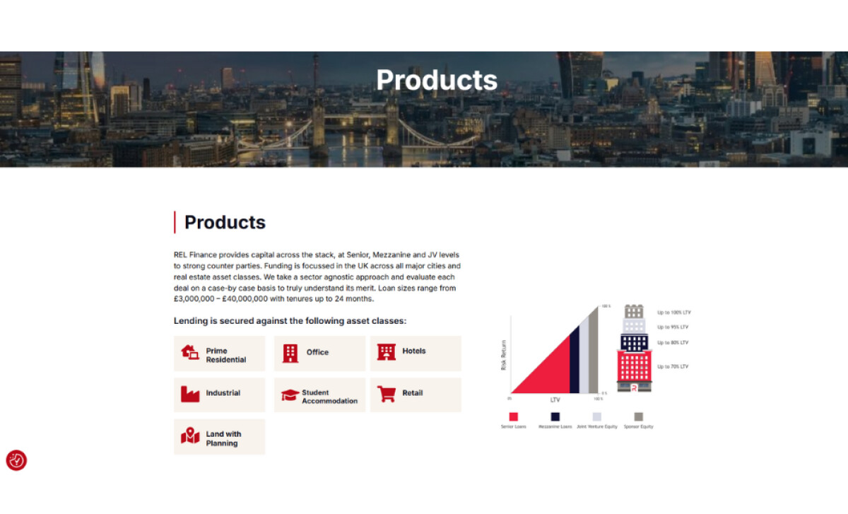REL Finance products page by Green Cardinal Design.