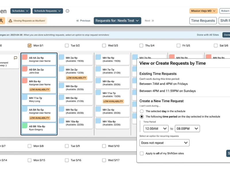 Shiftgen app interface.