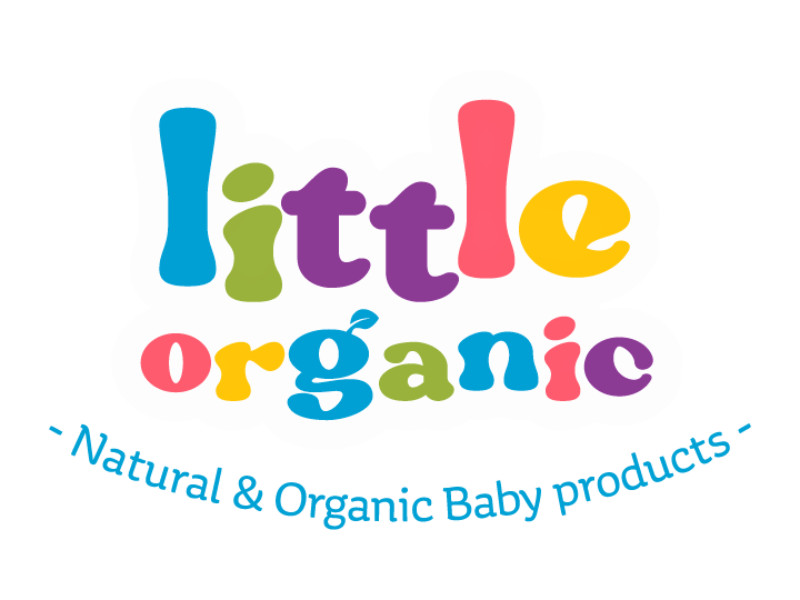 Little Organic logo in colorful playful font with tagline Natural & Organic Baby products