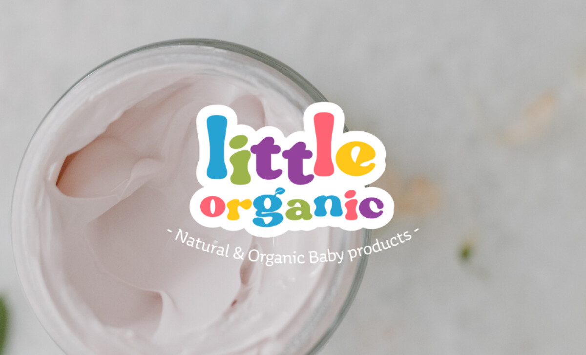 Little Organic logo overlay on baby cream jar