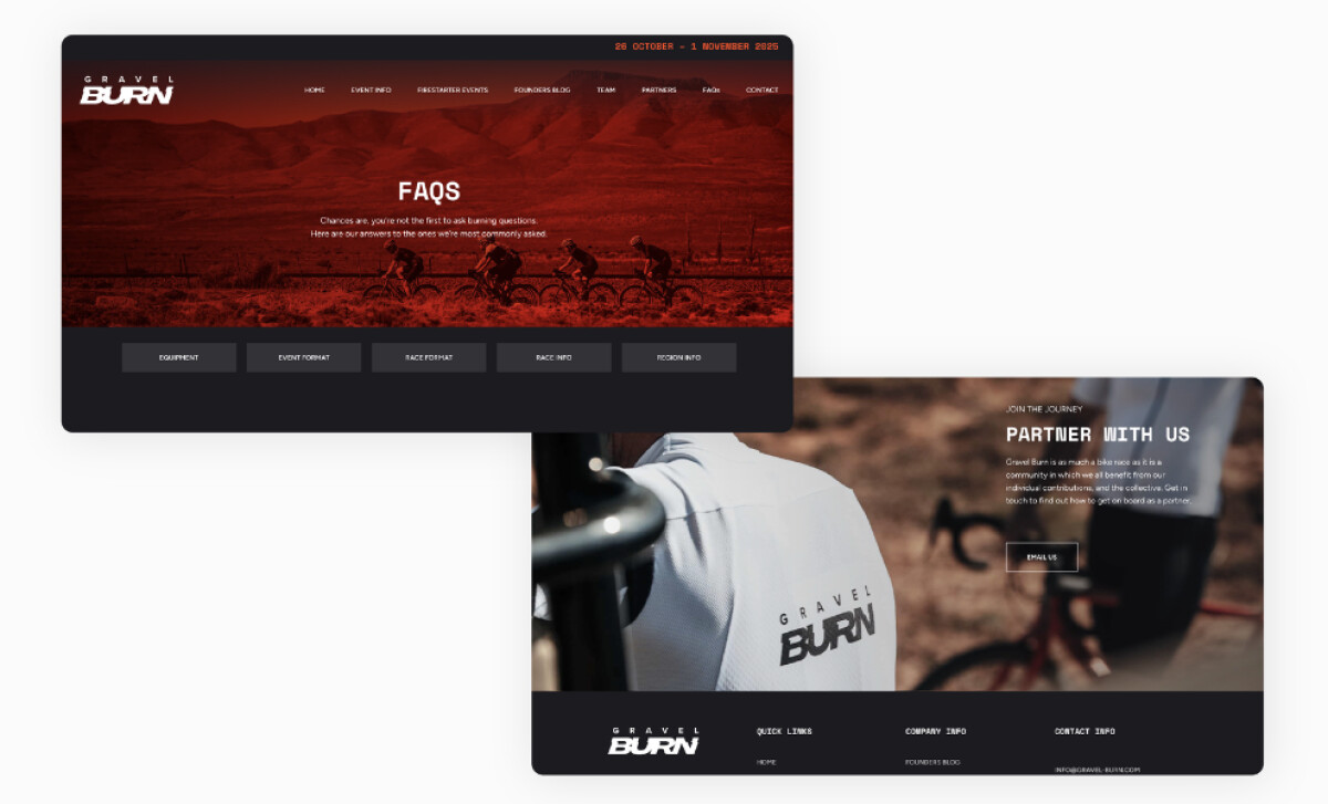 Gravel Burn faqs and partner with us page by Woww.