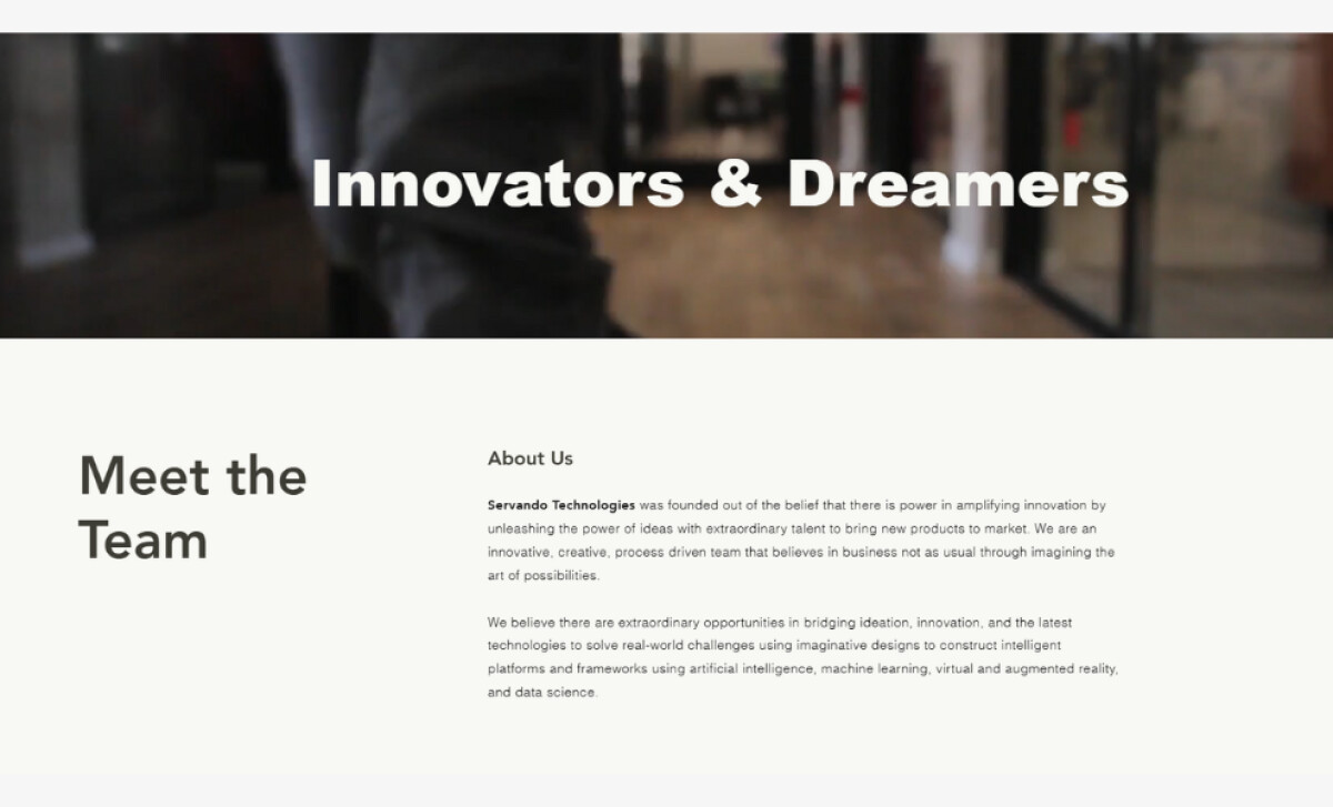 Servando Technologies about page by Epixi Studio.