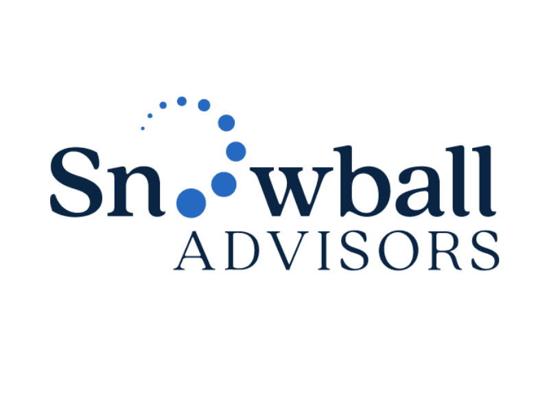 Snowball Advisors logo in navy with blue dot arc forming snowball effect.