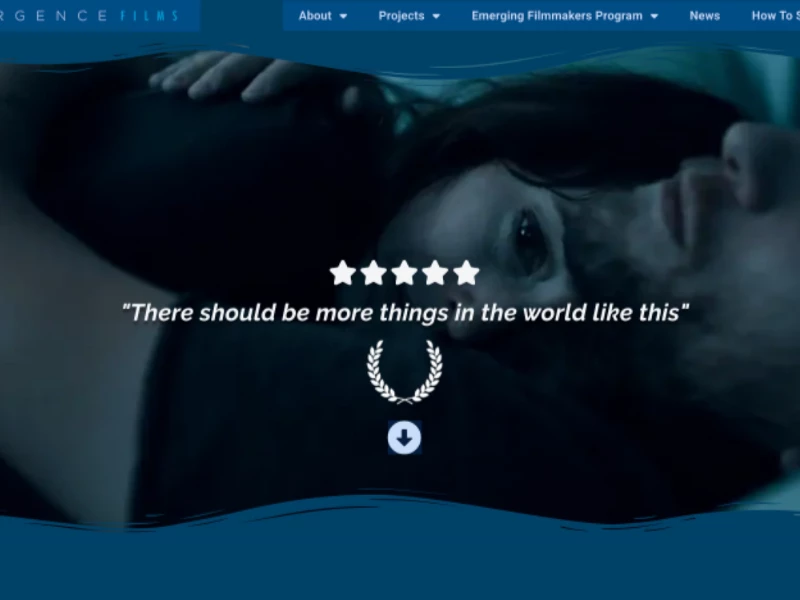 Film still with quote praising Emergence Films by Stonehawk Digital.
