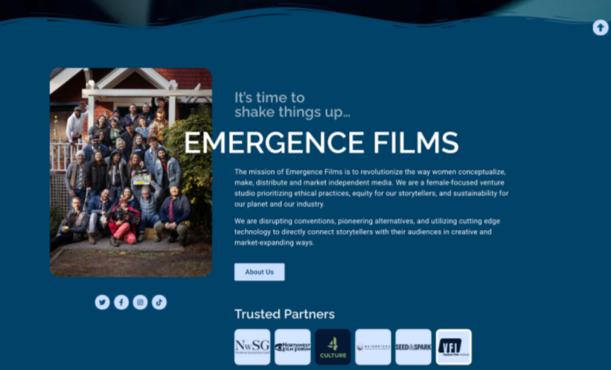 Emergence Films team group photo with mission statement and partners by Stonehawk Digital.