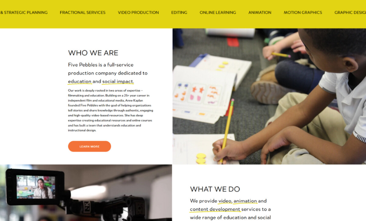 Five Pebbles Productions about page by KARA Co Creative.