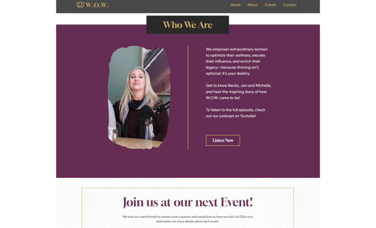 Women Optimizing Wellness who we are section by Blueberry Web Services.