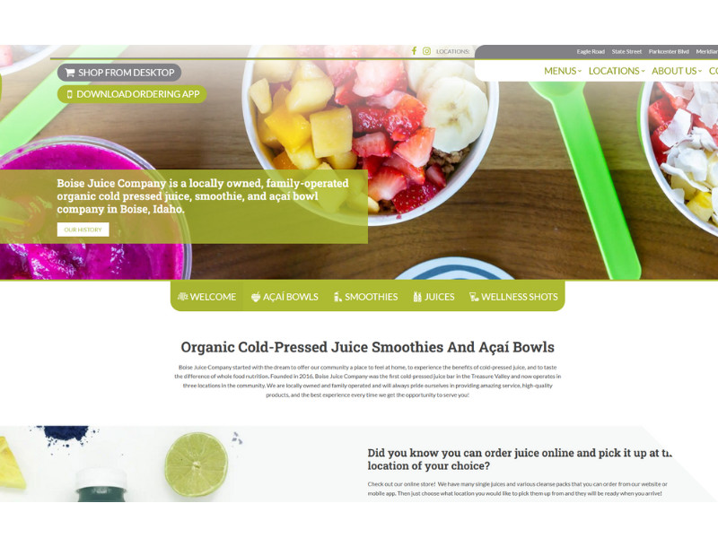 Boise Juice homepage website design by Build Platform.
