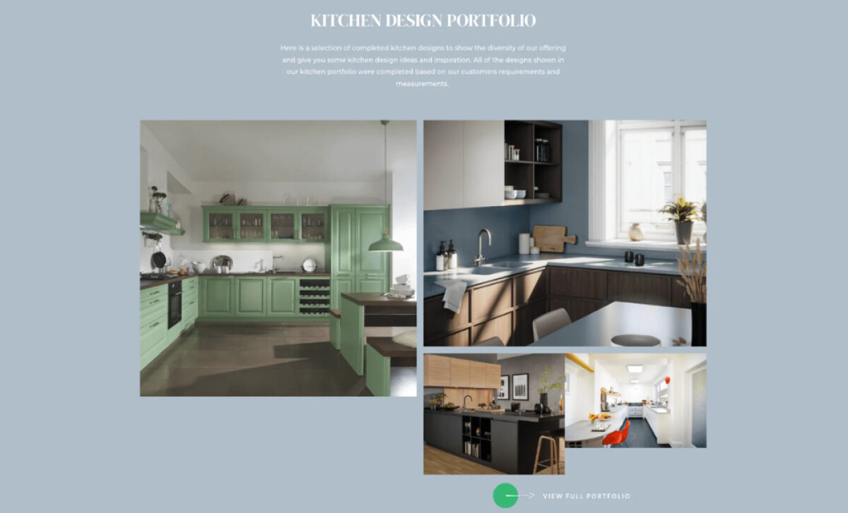 Kitchen design portfolio showcasing completed projects and styles by Webzang.