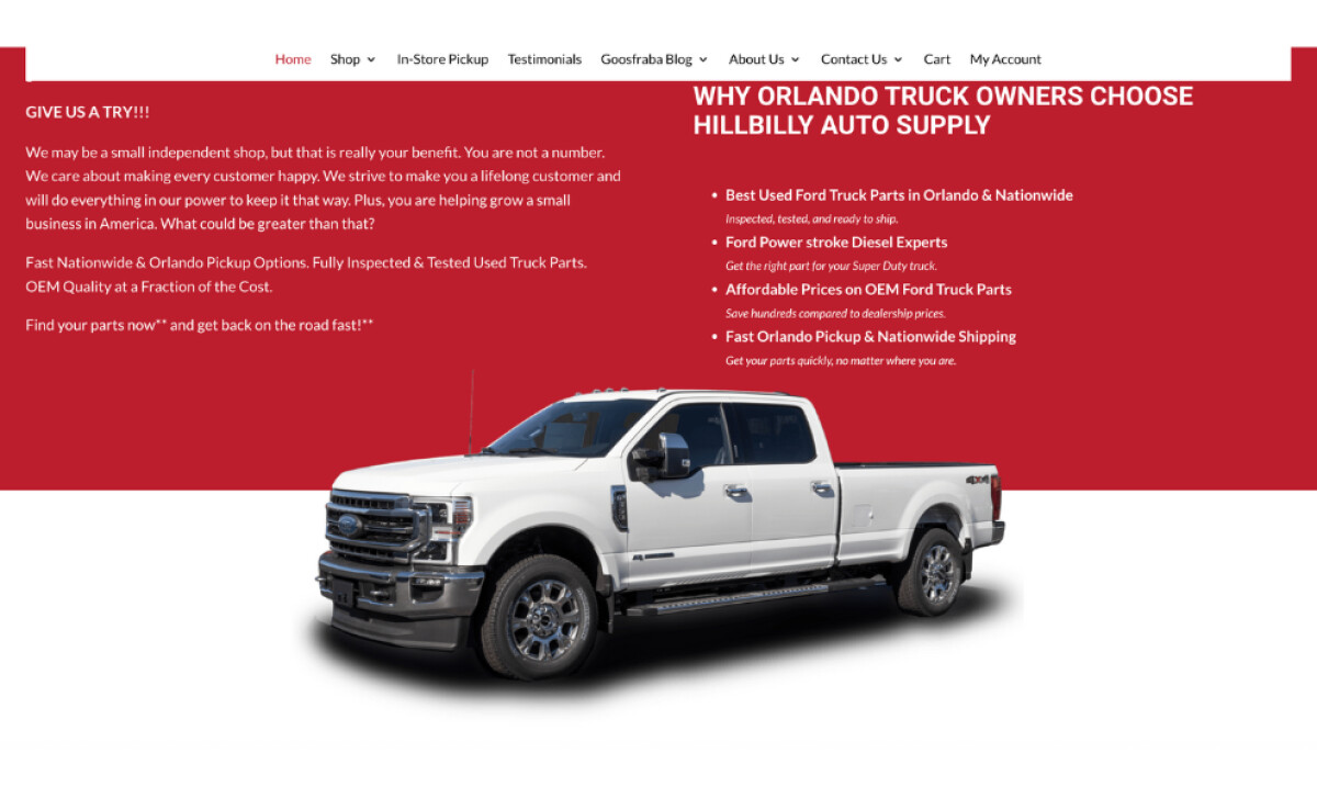 Hillbilly Auto Supply eCommerce Website