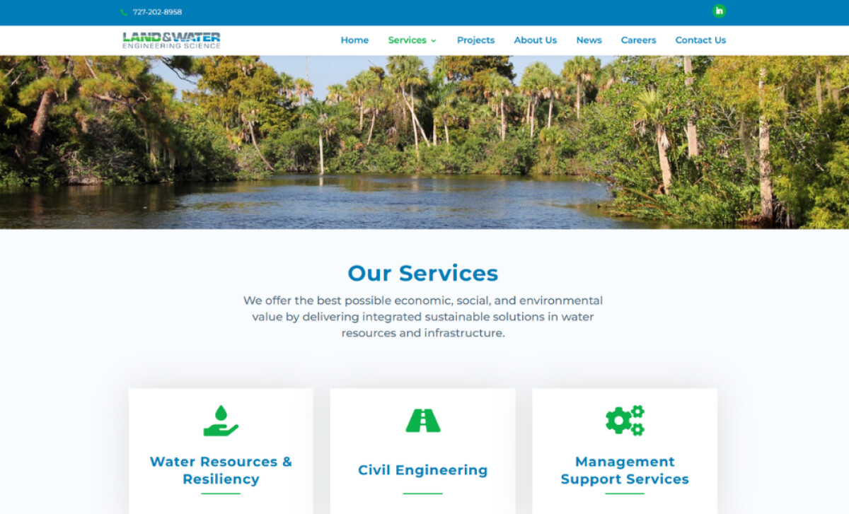 Land & Water Engineering Science services page by Dabiri Designs.