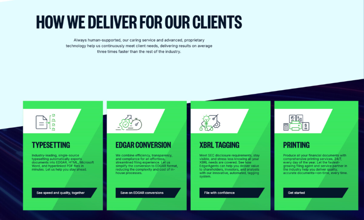 EdgarAgents Website's Services Section