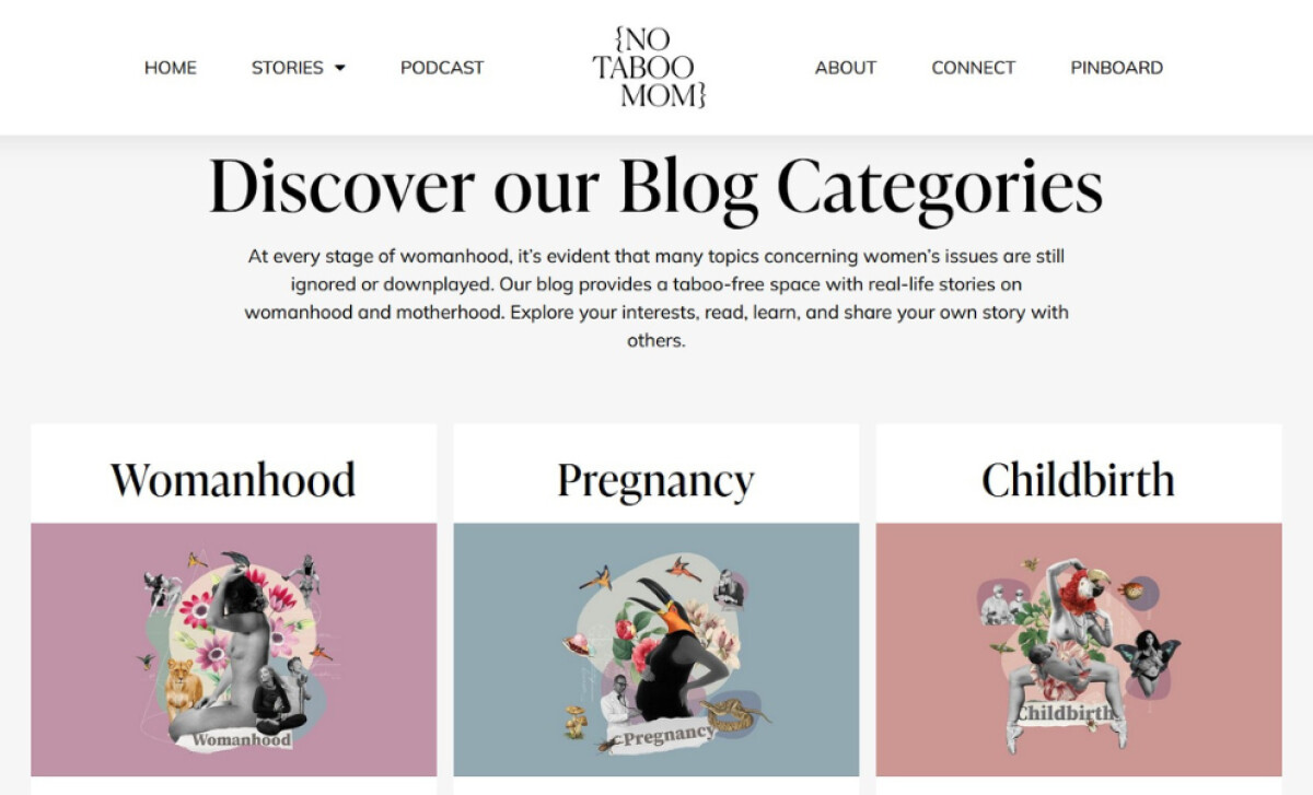 No Taboo Moms website blog page.