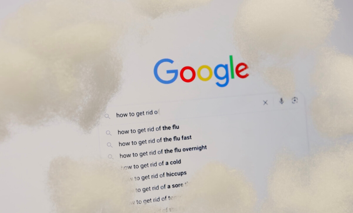 Google search showing queries, with fluff on the screen.