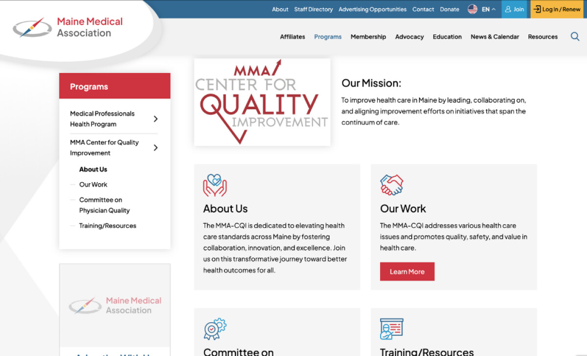 Maine Medical Association Website's Clean Layout