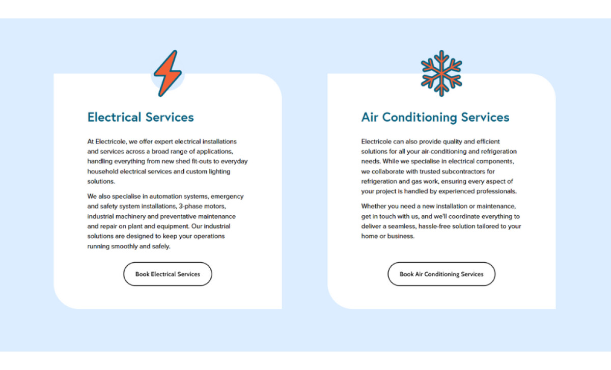 Electricole service cards by Kell Green Design.