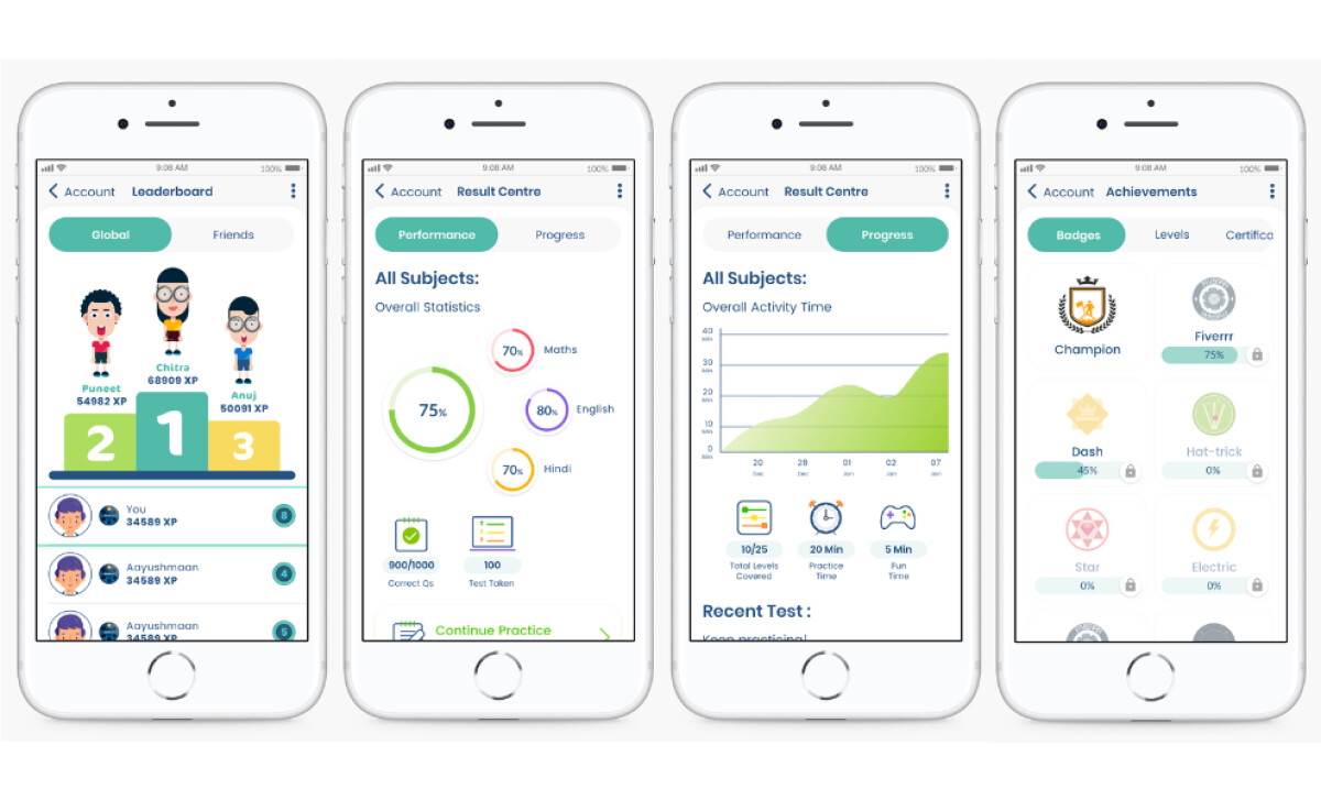 IChamp educational app user interface focusing on progress tracking by Himanshu Barbaria.