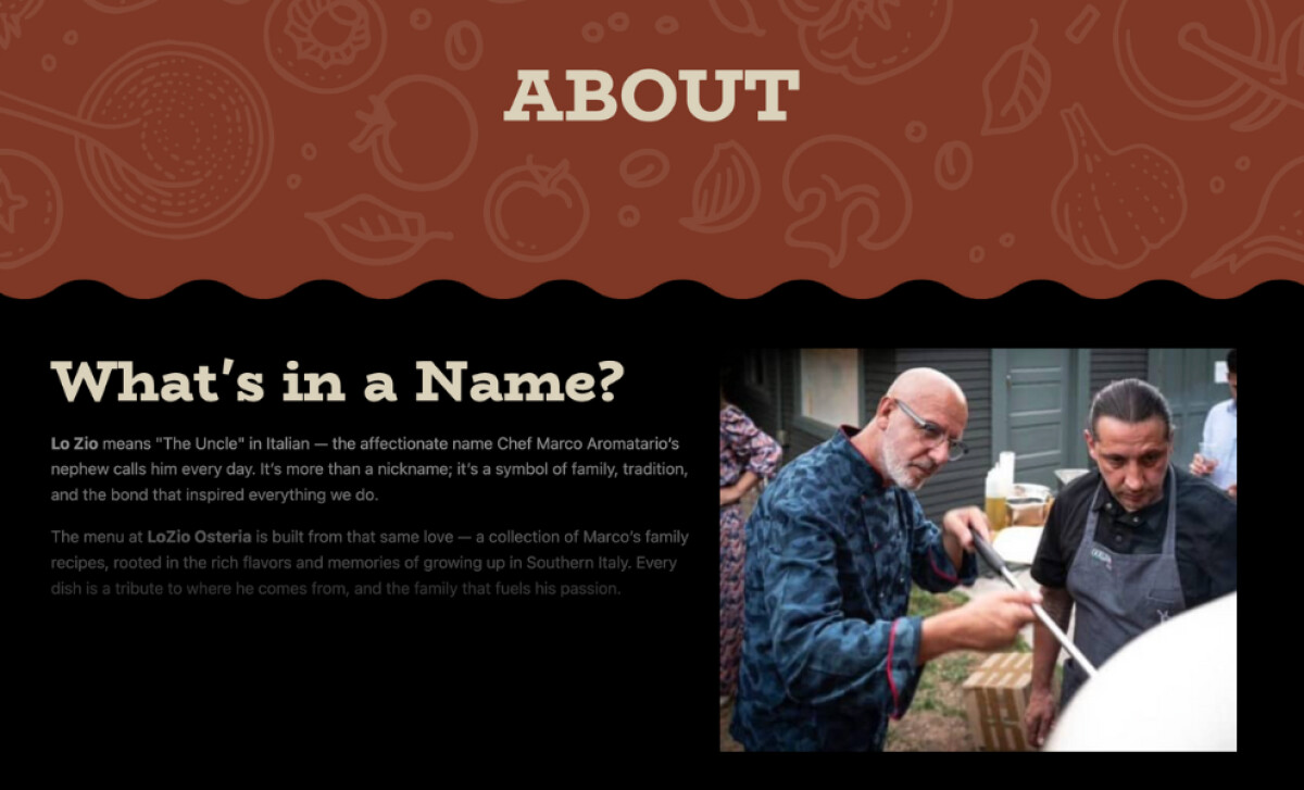 LoZio Osteria Website About Section