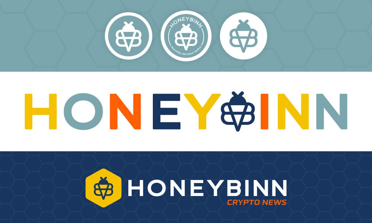 Honeybinn Crypto logo on a light blue background by Wilson Design.
