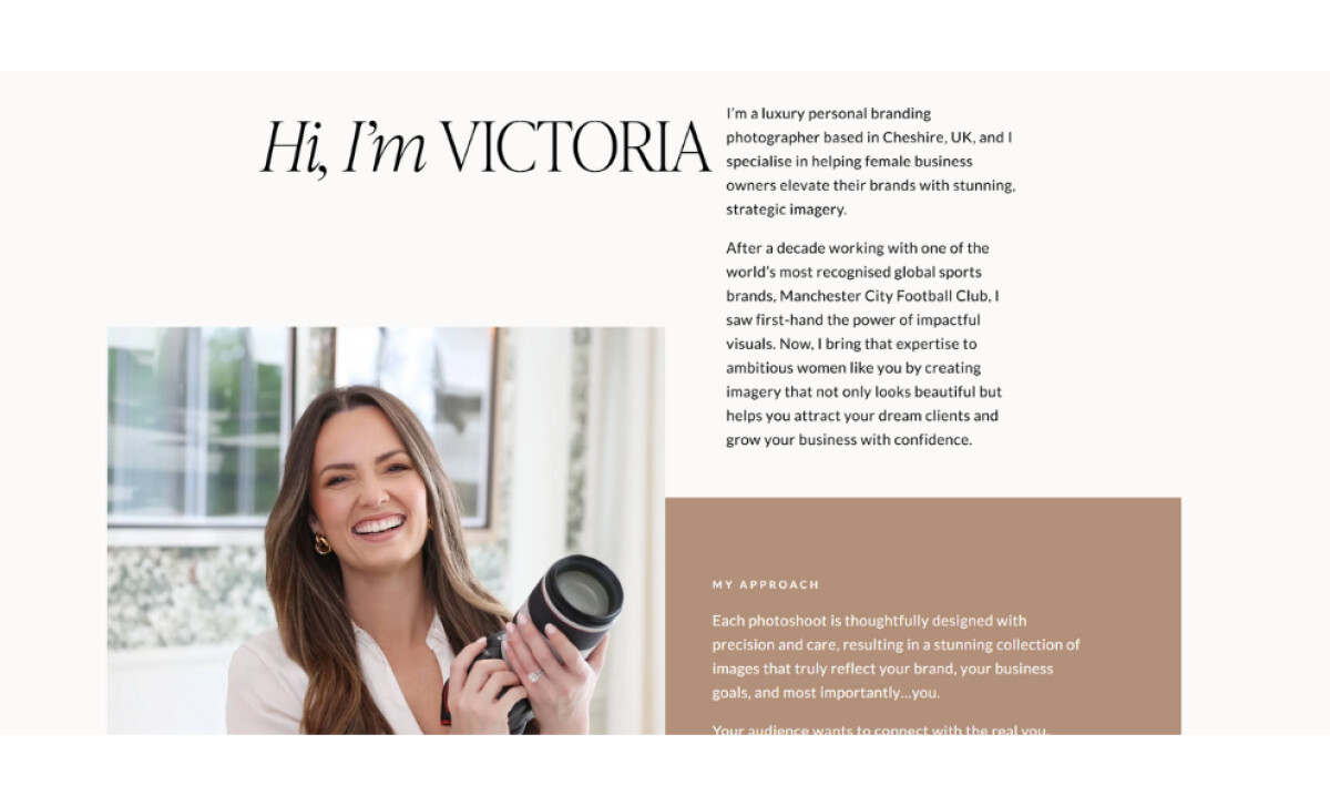 Victoria Haydn Photography about page by Studio Zosia