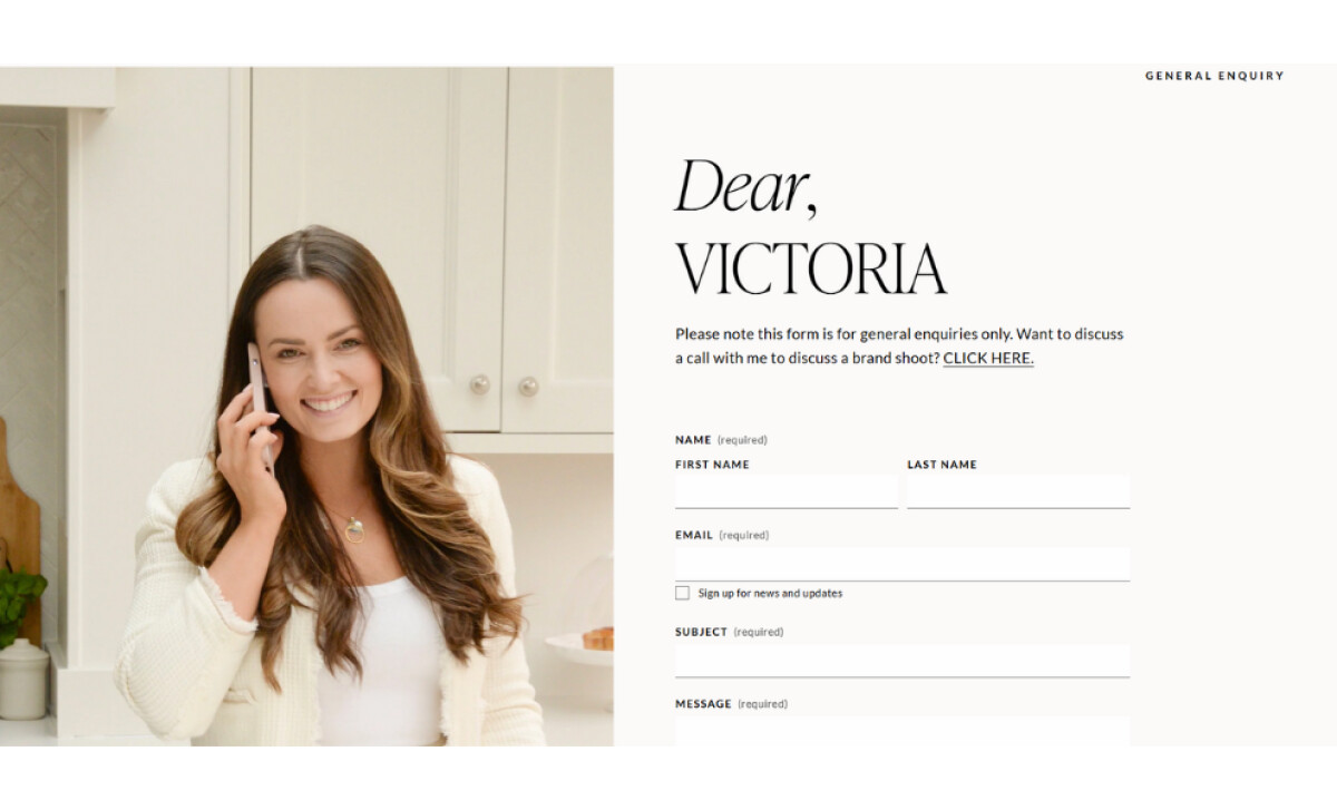 Victoria Haydn Photography contact page by Studio Zosia