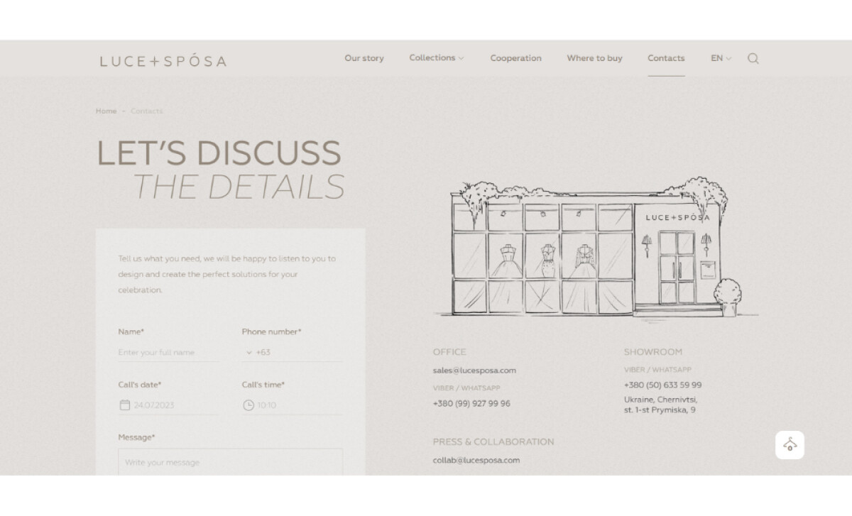 LuceSposa contact page by ZentixSoft