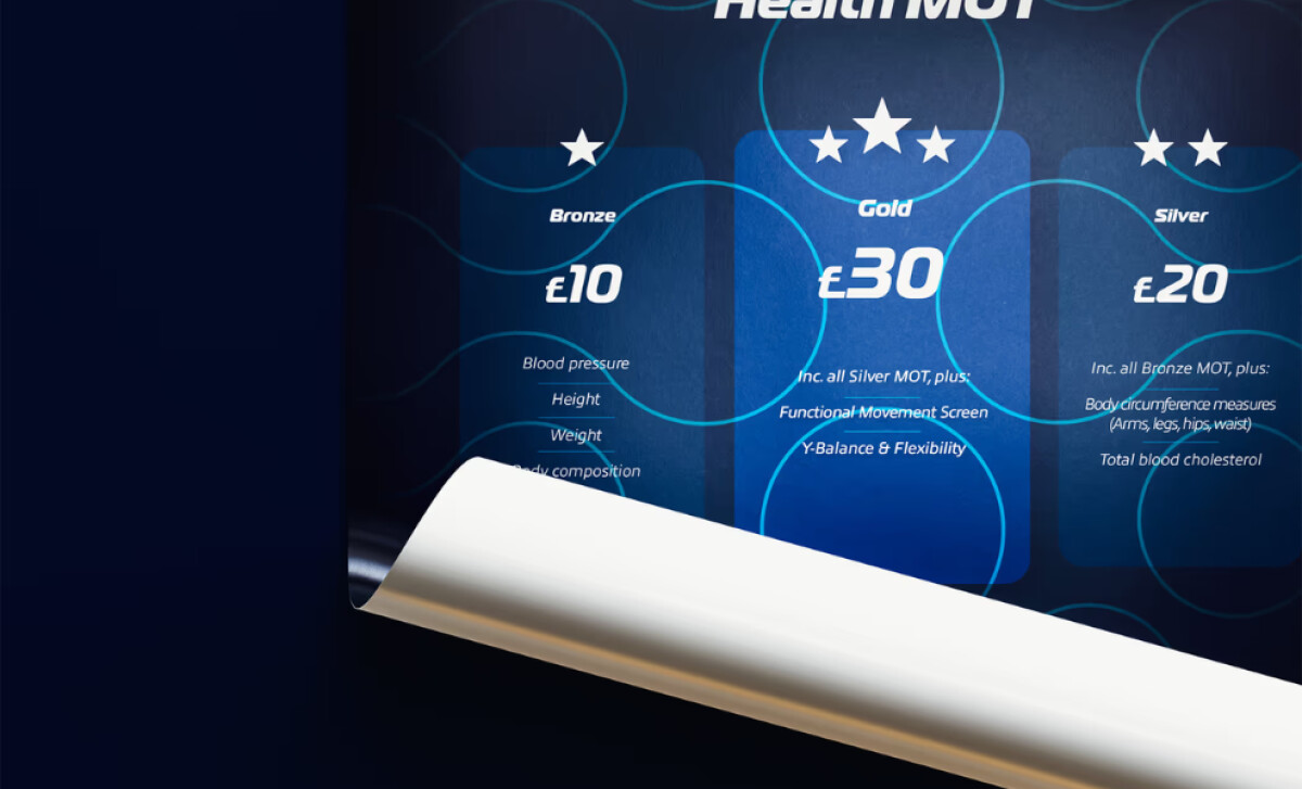 A close-up of a dark blue pricing poster design by Tive.