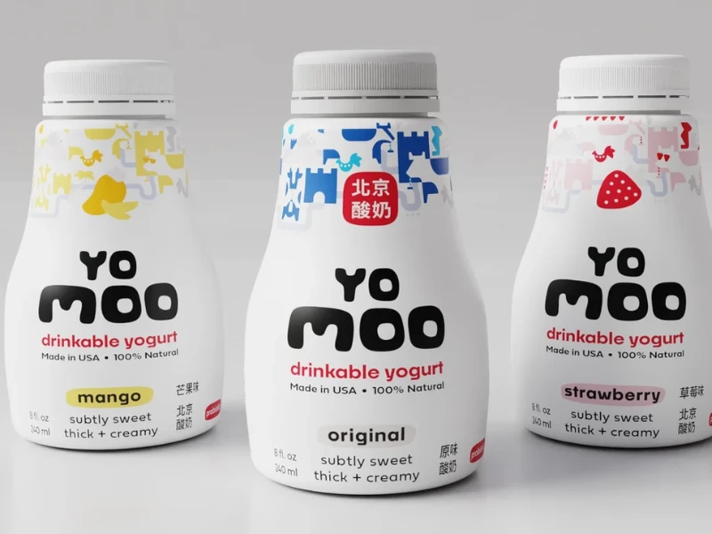 Three flavors of Yo Moo drinkable yogurt by BLC Design.