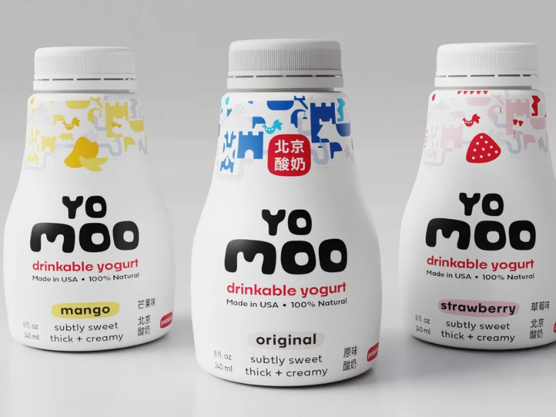 Three flavors of Yo Moo drinkable yogurt by BLC Design.