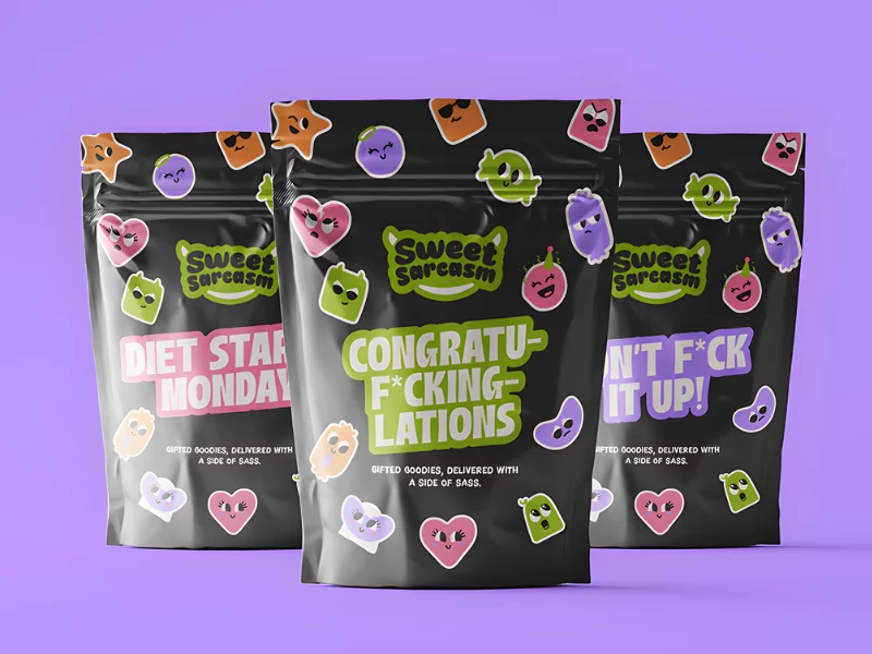 Sweet Sarcasm packaging design by Charlotte Simonsen Designs