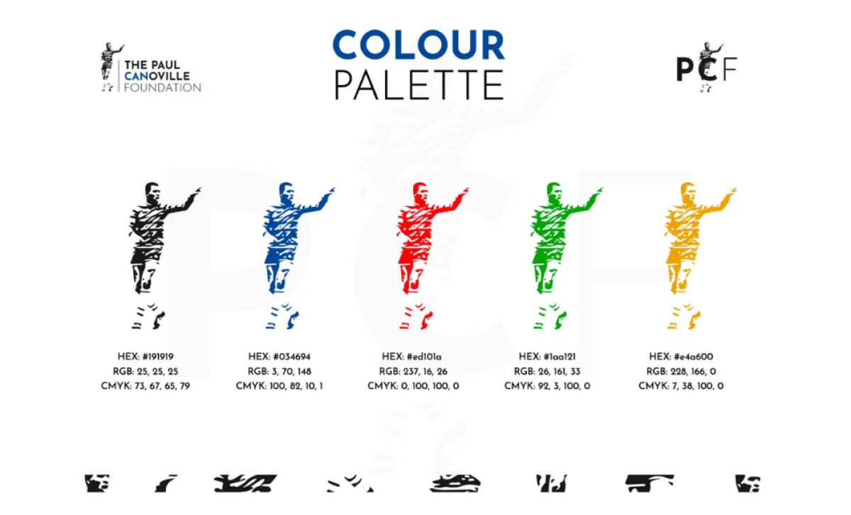 The Paul Canoville Foundation logo design color palette