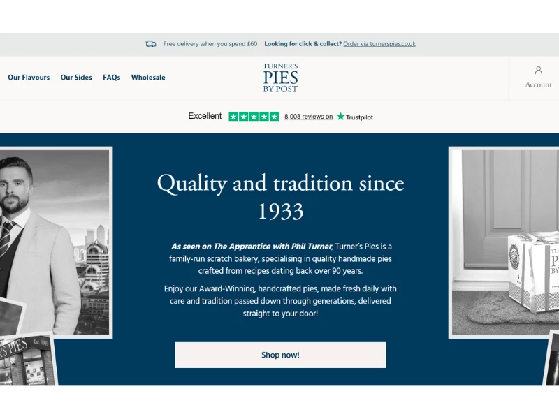 Turner’s Pies by Post website design by Alex Walton