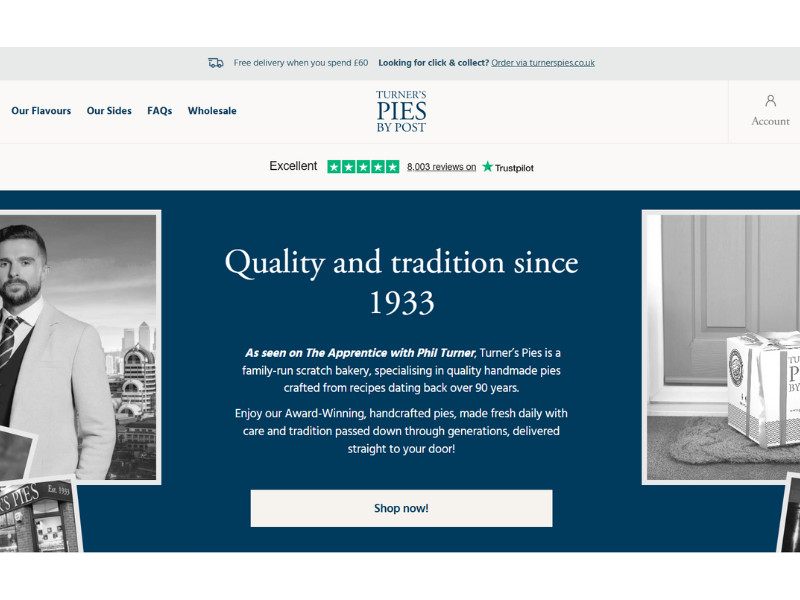 Turner’s Pies by Post website design by Alex Walton