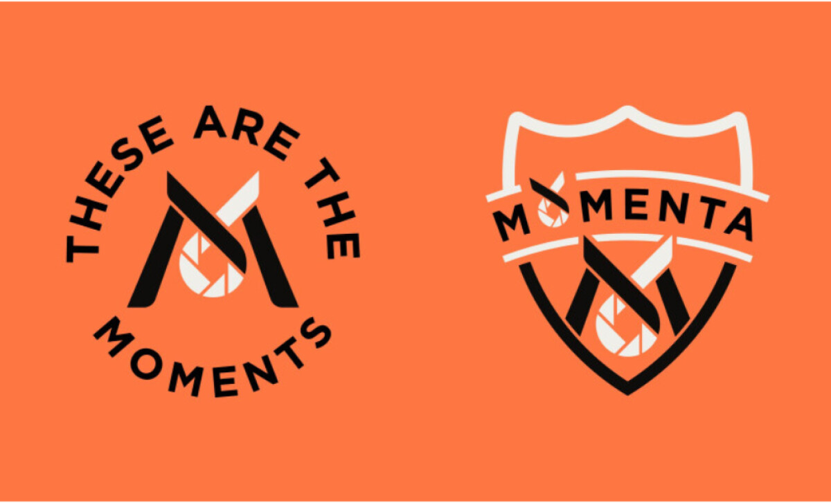 Two black and white logo lockups for Momenta by Gr-aphic Studio.