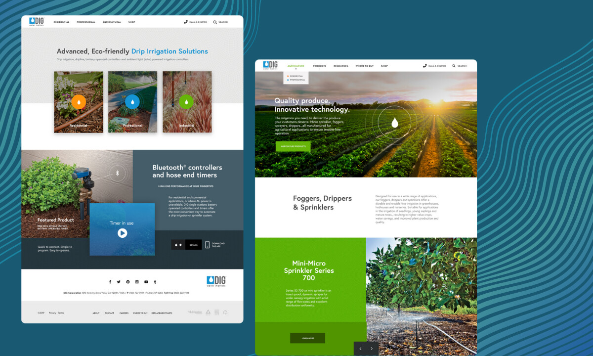 DIG Corp Website Design by Storm Brain home page and landing page