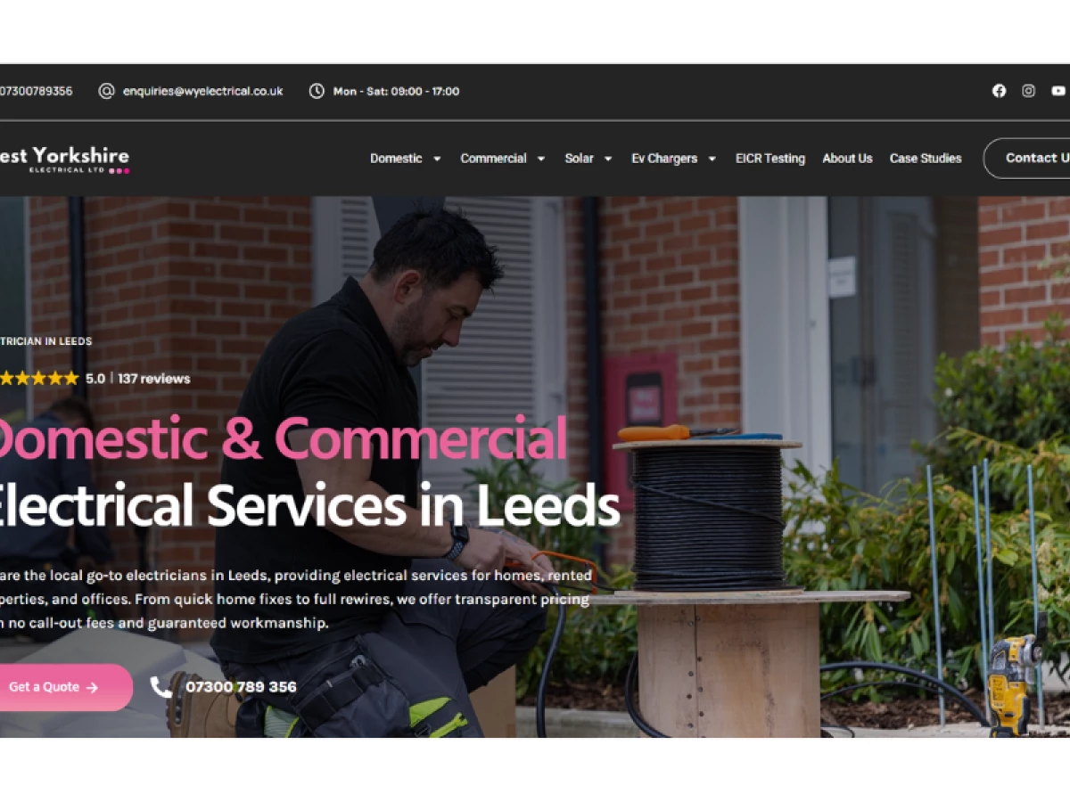 West Yorkshire Electrical website design by Click Limits